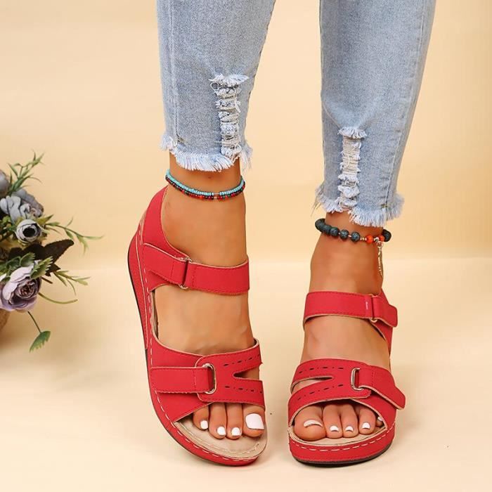 Sandales pour femmes Rouge Semelle epaisse de marche legere et souple Boucle a la cheville Rorge Cdiscount Chaussures