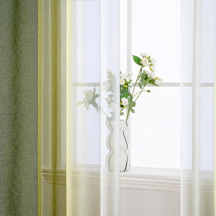 MIULEE Rideaux Voilage à Rayures Blancs et Gris, Voilages Intérieurs avec Oeillets, Beaux Voile Rideau Voilage Fenetre Chambre, Lot de 2 Transparent Rideaux Salon Hauteur 290 CM