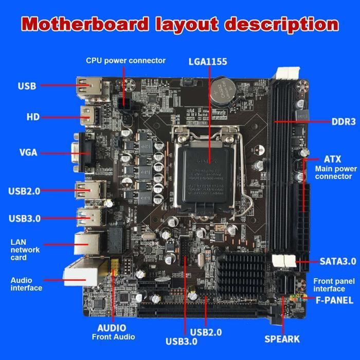 Carte mère d'ordinateur de bureau LGA 1155 USB3.0 SATA carte mère pour  Intel B75 - Cdiscount Informatique
