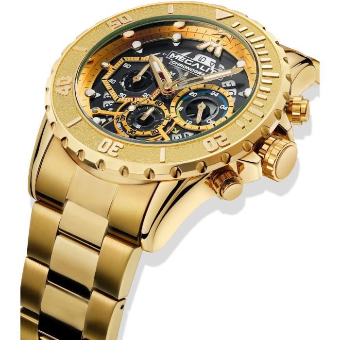 Montre Chronographe LIGE Pour Homme - Boîtier 43mm Acier Cuivré - Cadran 24h Noir - Quartz - Occasion Comme Neuf