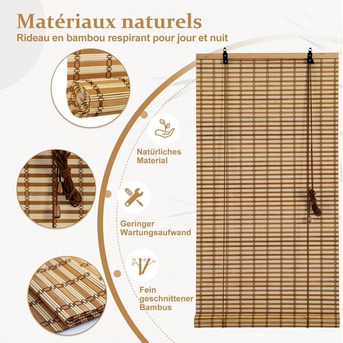 Victoria M. Store Bateau En Bambou – Store à Enroulement Latéral – 60 X 160 Cm – Protection Solaire Et Visuelle – Naturel
