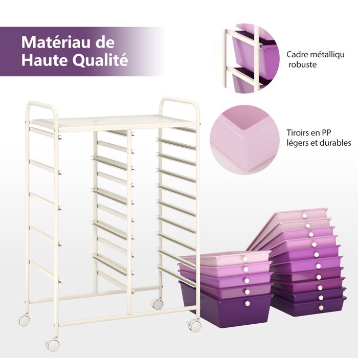 Chariot de rangement à 14 tiroirs SYKIARIOL - Chariot à roulettes avec