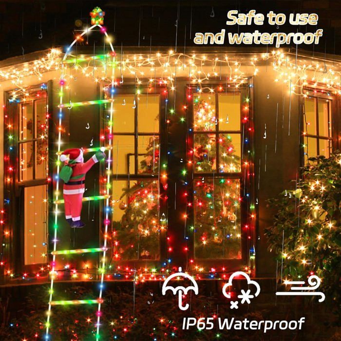 Guirlande Lumineuse Père Noël échelle LED 3.1m - 124 LED - Télécommande - Pour Intérieur/extérieur - Décoration Noël - 3