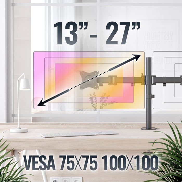 RICOO TS5811 Support PC pour 2 écrans Double Bras Orientable Inclinable
