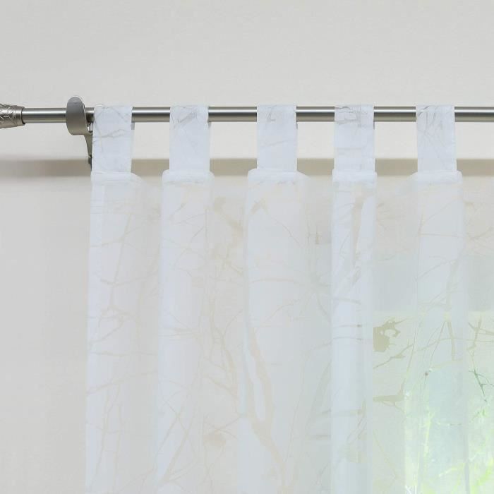 Rideau Bateau Voile Avec Bande Velcro - Transparent Blanc 60x140 Cm - Broderie Élégante