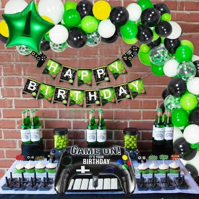 Décoration de fête d'anniversaire à thème Pixel Games, bannière d' anniversaire, garniture de gâteau, ballon, ornement en spirale, fournitures  de fête - AliExpress