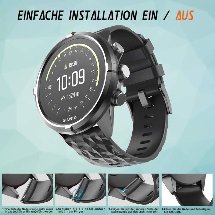 ANBEST Bracelets De Rechange Compatibles Avec Suunto 7/9 Bracelet De Montre En Silicone 24 Mm Pour Suunto 9 Baro/Spartan Sport/D5,Noir/Jaune