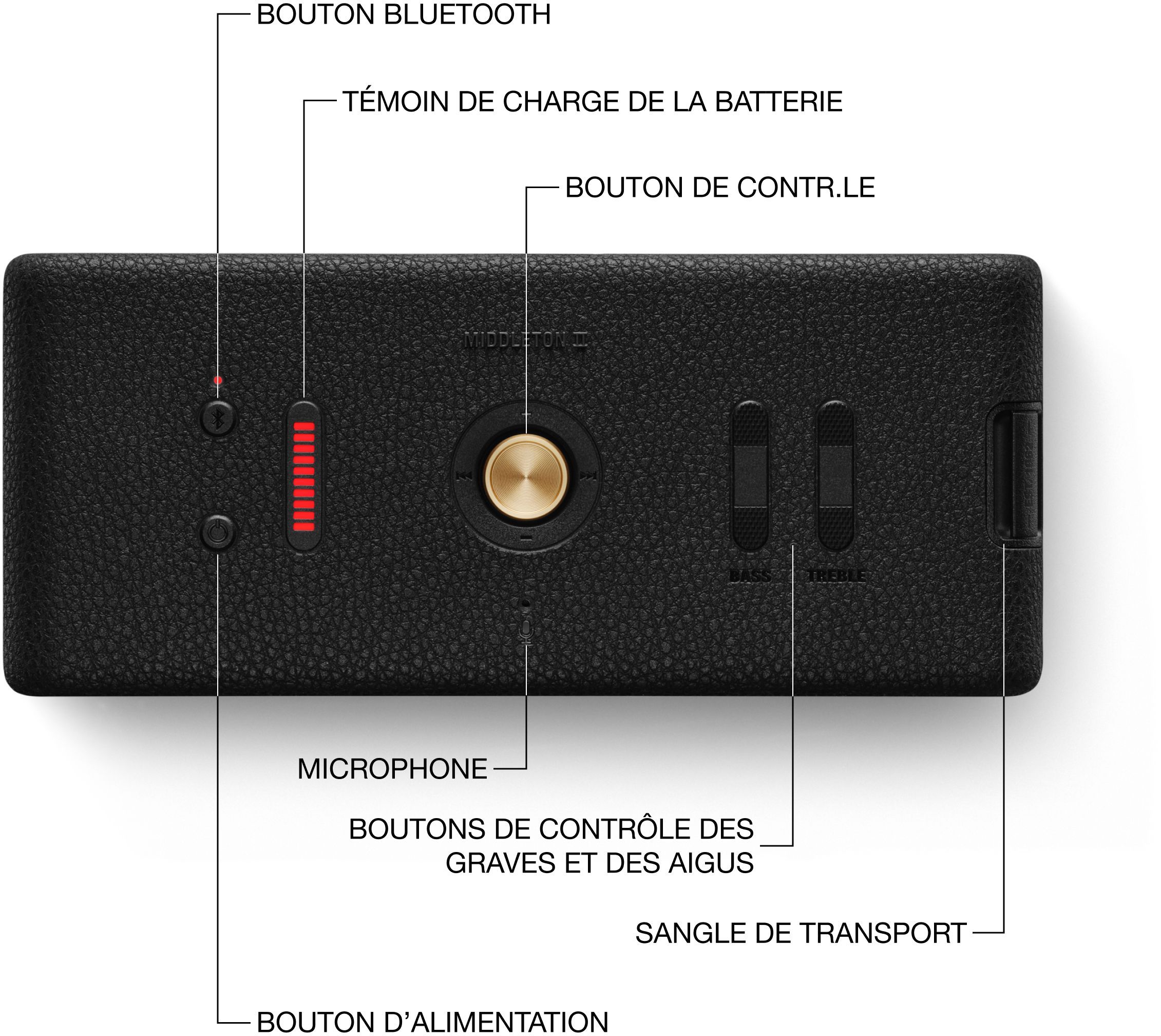 Marshall Middleton Enceinte Bluetooth Portable Sans Fil IP67 Noir Et Laiton