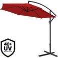 KINGSLEEVE® Parasol déporté Ø 300 cm inclinable rouge Parasol en aluminium avec manivelle Jardin Protection UV 40+-0