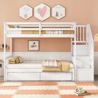 TRUXEN8 Lit superposé 90x200 cm avec lit gigogne et tiroirs,lit 3 personnes - Escaliers de rangement et sommier à lattes