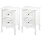 WOLTU Lot de 2 Table de Chevet en MDF, Design Rétro et Classique, avec 2 Tiroirs , Blanc
