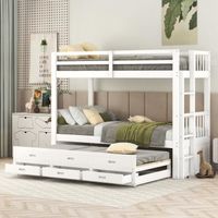 MISNODE Lit superposé 90x200cm, lit bébé, cadre de lit en pin et MDF avec échelle et lit gigogne et 3 tiroirs, blanc