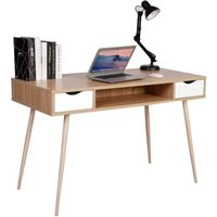 WOLTU Bureau d'ordinateur en métal et bois Table de bureau avec 2 tiroirs et 1 compartiment ouvert 120x58x77cm,Chêne