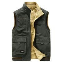 Gilet Sans Manches Homme Peluche Matelassé - Col Montant, Multi-Poches, Chaud Et Confortable
