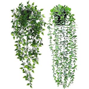 FLEUR ARTIFICIELLE Plantes Artificielles en Pot à Suspendre - Lot de 2 - Vertes - Décoration Intérieure et Extérieure