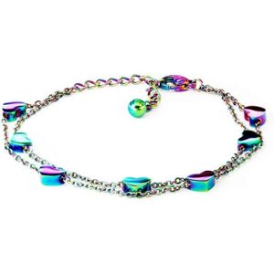 BRACELET - GOURMETTE Bracelets en forme de cœur pour femmes - Arc-en-ciel - Acier inoxydable - Cœur double [n635]
