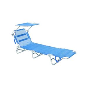 CHAISE LONGUE Chaise longue pliante et inclinable - GARDEN DELUXE - Bleu - Aluminium et textilène - Pare soleil réglable