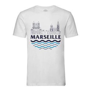 T-SHIRT T-shirt Homme Col Rond Blanc Marseille Minimalist France Ville Pastis OM