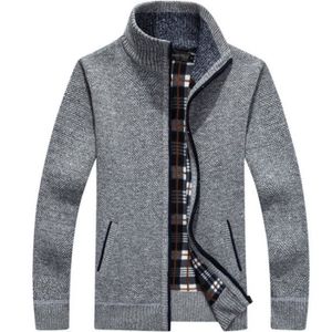 GILET - CARDIGAN Gilet Homme Automne Hiver Ouvrez-Front Zippé Cardigan Homme Tricoté Chaud Coupe ajustée Col Droit Manche Longue, Gris clair