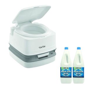 WC - TOILETTES Pack THETFORD Toilette Portable 100% Autonome + Additif Sanitaire Aqua-kem Bleu Camping-Car Bateau Fourgon 42,7 Blanc