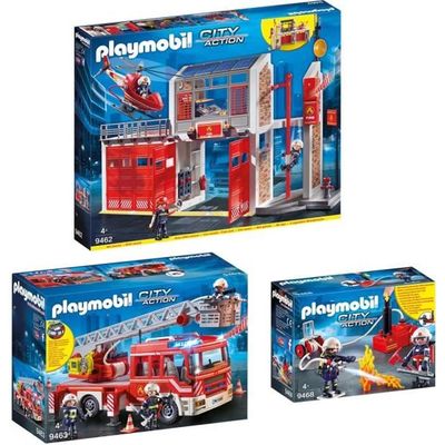 PLAYMOBIL - Pompier avec robot d'intervention - Voiture et figurine -  JEUX, JOUETS -  - Livres + cadeaux + jeux