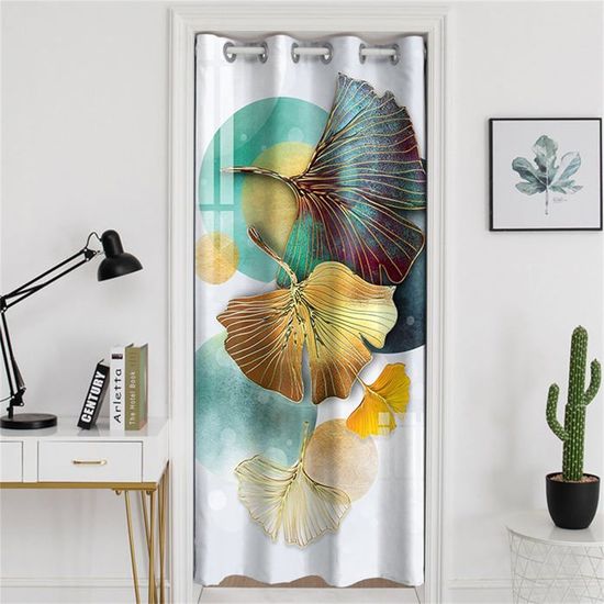 Odot Rideau De Porte à Oeillets - Motif Feuilles De Bambou, Interieur Occultant à Isolation Thermique Pour Séparation De Pièce (80x180cm, Bambou