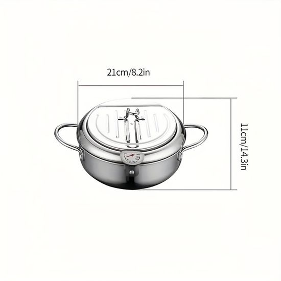 Friteuse 5L En Inox 304 Avec Panier & Thermomètre - Pour Frites, Tempura, Pâtes - Compatible Induction