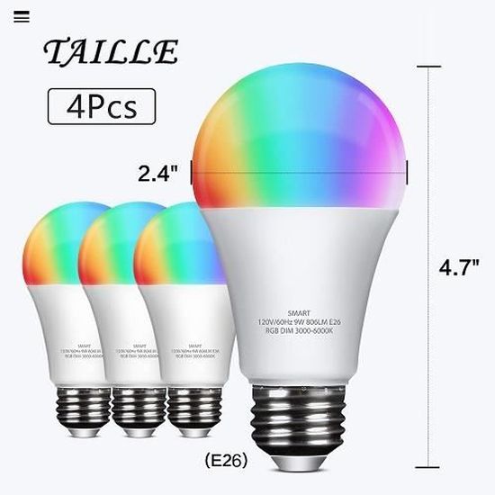 Ampoule LED E27 Ampoule WIFI RGB Intelligente 4 paquet