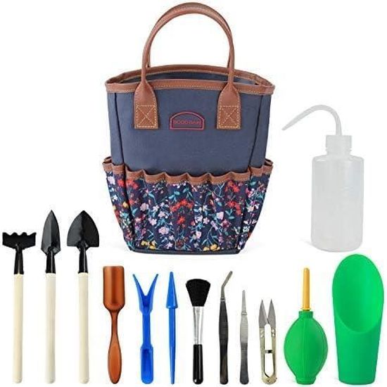 Kit 16 Pièces Outils Bonsaï + Tapis Rempotage Pliable - Set Complet Jardinage Mini Plantes Avec Sac Rangement