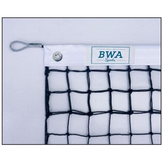 Filet De Tennis BWA Sports Polyéthylène Noir Diamètre 3mm - 6 Mailles Doublées Avec Câble Et Régulateur