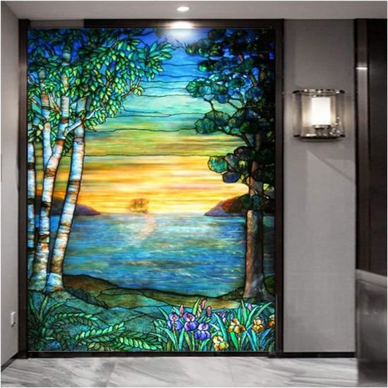 Pellicola Per Vetri Effetto Vetrata Chiesa, Stile Vintage Europeo, Autoadesiva Elettrostatica, 45x90 Cm, Privacy E Anti-UV