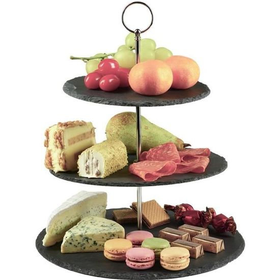 Présentoir Gâteaux Bois Plateau Aperitif 3 Étages En Bois IXTIX - Marron - Diamètre 33/26.5/20.5 Cm - Idée Buffet Ou Décoration Plateau à étages Marron