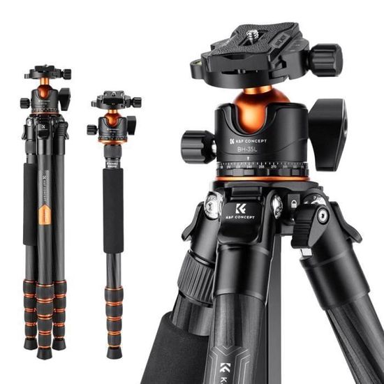 Trépied De Voyage Cayer CH35 En Fibre De Carbone - Charge Max 8 Kg, Hauteur Max 136 Cm - Compact (45 Cm Plié), Rotule Incluse - Pour Appareils Photo, Smartphones, Webcams - 11