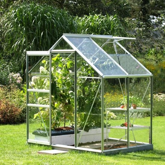 Serre de jardin en verre trempé ALLIUM 2,50 m² - Aluminium naturel