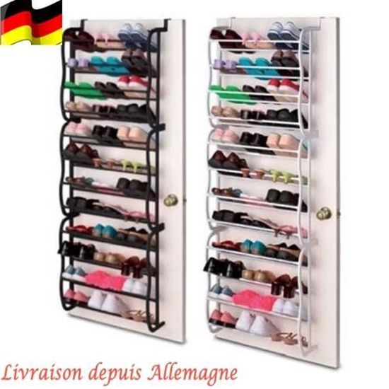 Range-chaussures Suspendu 8 étages - Pour Porte, Gris, Tissu Oxford - Avec 4 Crochets Métalliques - Gain De Place