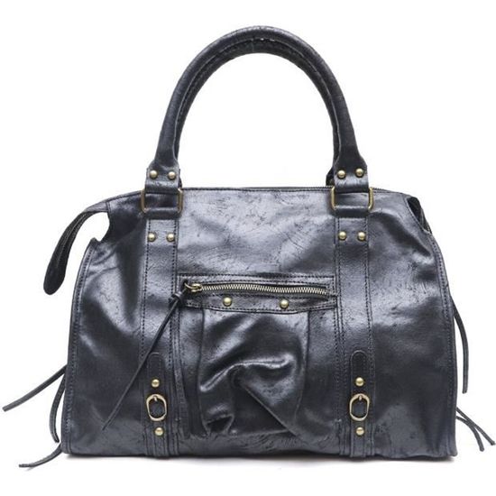 Sac à main en cuir italien brossé SANDSTORM Noir Noir Cdiscount