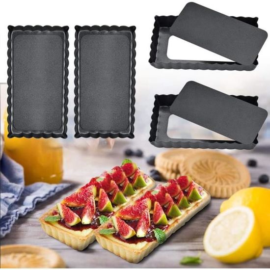 Fousenuk Lot De 10 Moules à Tarte 10cm Avec Fond Amovible - Acier Carbone Noir Antiadhésif, Moules Cannelés Pour Gâteaux, Tartes Et Quiches