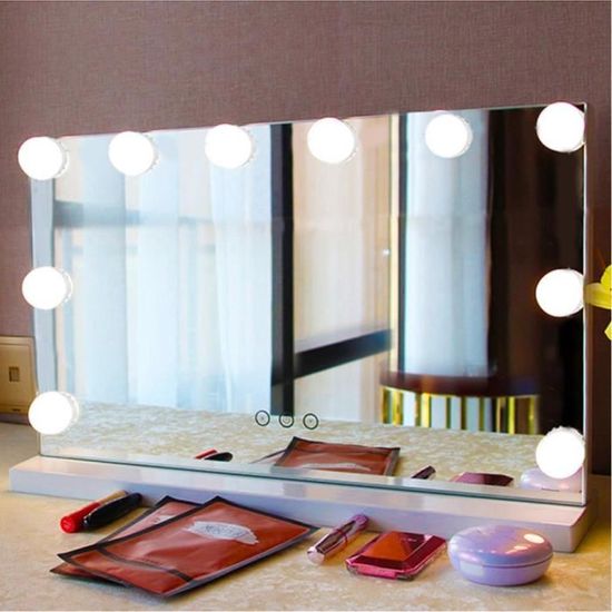 Lampe De Miroir LED 10 Ampoules 3 Couleurs - Éclairage Vanité Style Hollywood, Réglable En Luminosité, Longueur Câble 5m - Pour Coiffeuse Maquillage