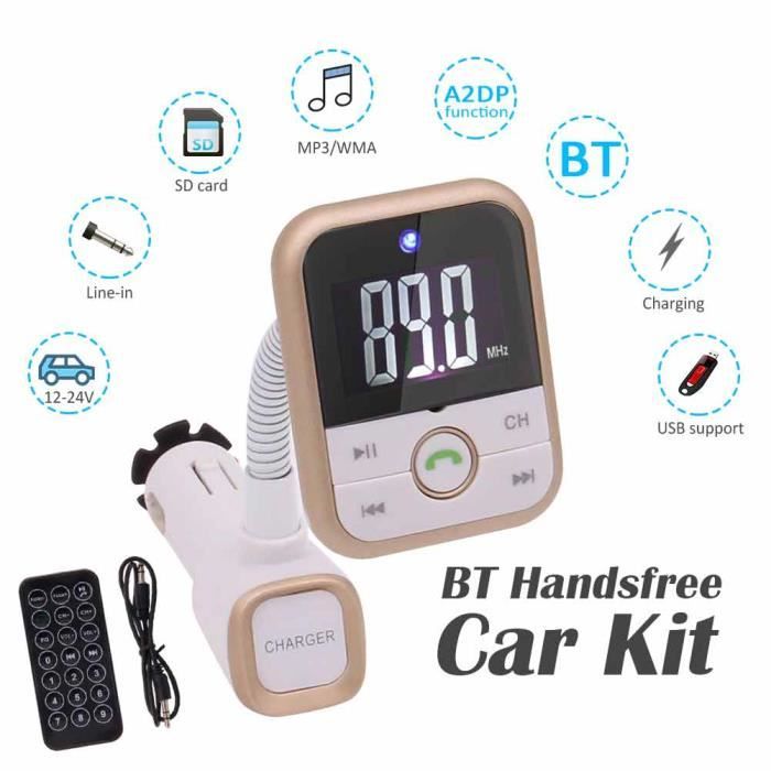 Lecteur MP3 Bluetooth Transmetteur FM mains libres Kit Chargeur de voiture sans fil pour iPhone - iPad - Samsung - Htc connecter