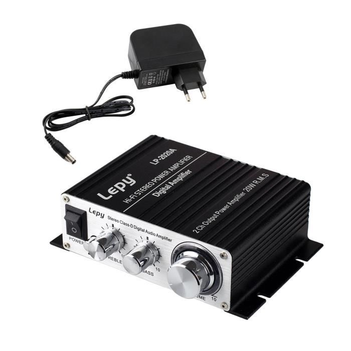 Lepy LP-2020A Amplificateur audio stéréo digital 20 W + Adaptateur 3 A pour iPhone/Ordinateur/Joueur audio (Noir)
