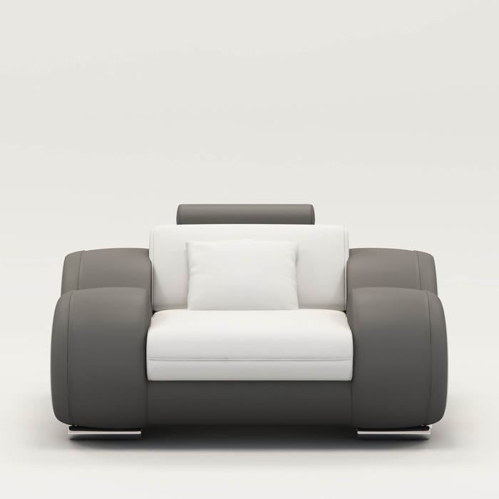 Fauteuil cuir relax design blanc et gris OSLO