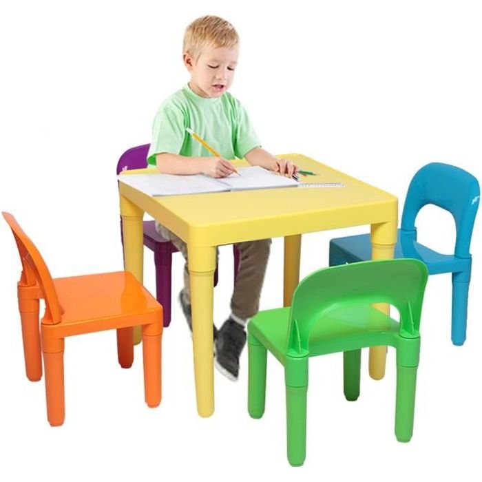 Ensemble Table Enfant et 4 Chaises Pour Jouer, Manger, Travailler - 50x50x46cm