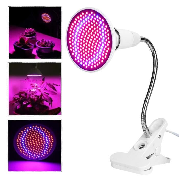 200 LEDs Plant Grow Light Bulb E27 Single Head Desk Clip Holder Flower Indoor 85-265V 12W (EU Plug) -SEC