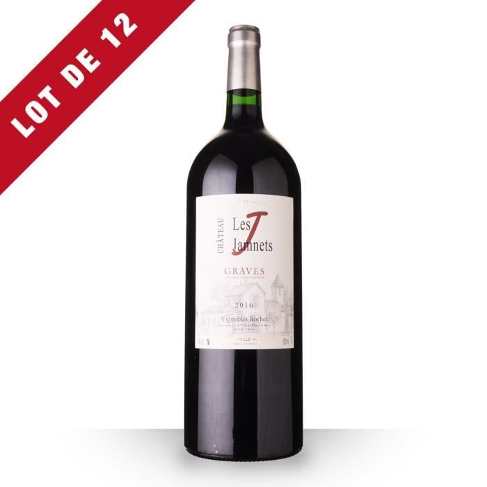 Lot de 12 - Magnum Château Les Jamnets 2016 AOC Graves - 12x150cl - Vin Rouge