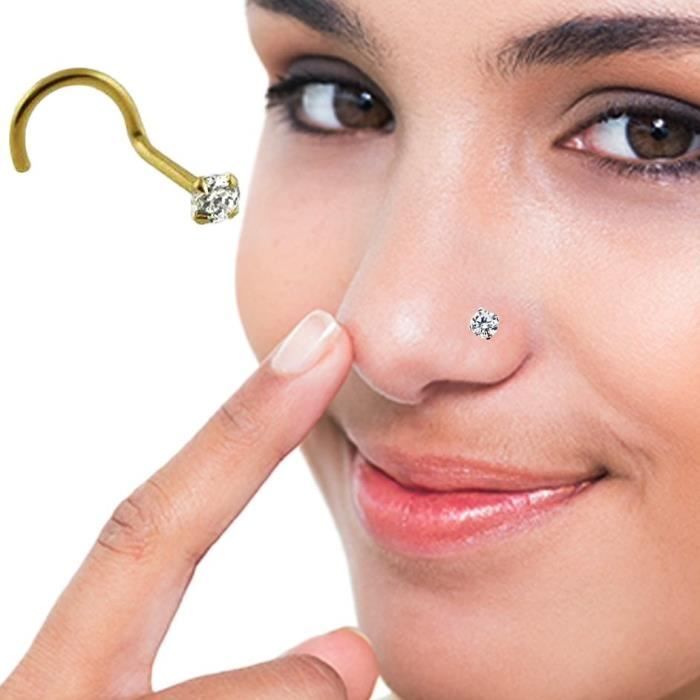 Bijou Piercing Vis de Nez En Or Massif 9 carats Pierre Précieuse taille ronde Cristal CZ 2.5mm