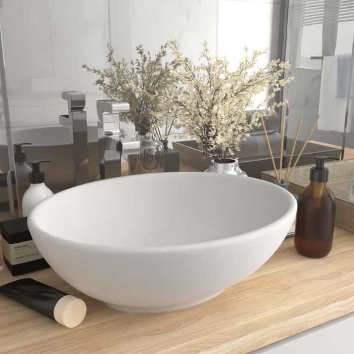DECOM💎 Lavabo ovale de luxe Lavabo à Poser - Vasque à Poser Éviers et lavabos pour salle de bain Haut de Gamme Blanc mat 40x37680