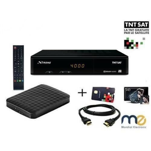 Pack Récepteur Strong SRT 7404 , Démodulateur Satellite HD TNTSAT, Noir, Haute définition avec Disque Dur Externe Extra Slim 1 TO