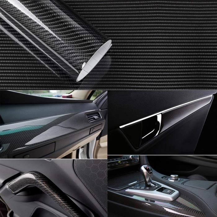 YAOBLUESEA 5D Film Brillant Imperméable Film Autocollant Adhésif Carbone Vinyle Fibre pour Voiture, Moto, Véhicule 152x50cm Noir