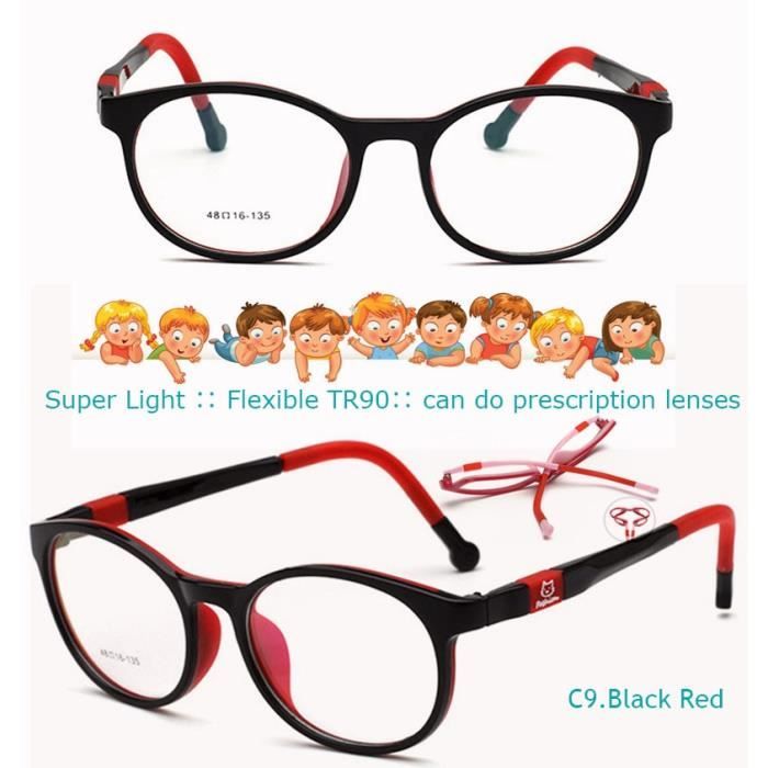 Montures de Lunettes de vue,IVSTA lunettes de Prescription pour enfants Avec sangle ronde TR90, lunettes myopie - Type Black Red