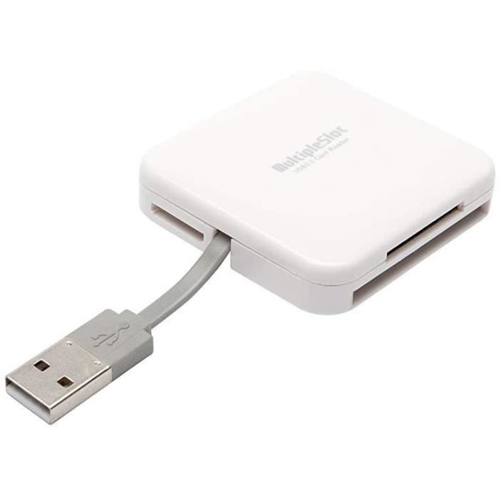 Lecteur de carte mémoire USB 2.0 All in One pour carte mémoire multimédia, carte SD, Carte micro SD, Compact Flash, blanc